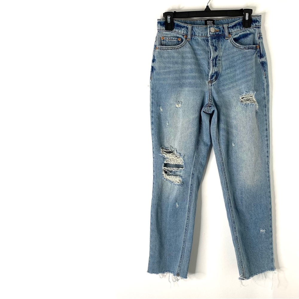 BDG Slim Straight Distressed Button Fly Blue Jeans